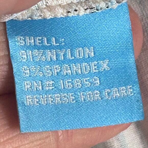 J. McLaughlin top Large faux wrap long sleeve v-neck cream blue stretch slimming - Picture 8 of 8